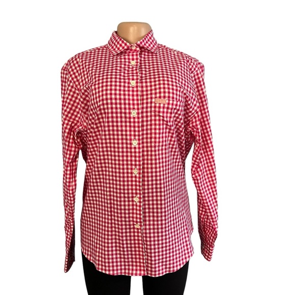 3/$30 🍂 Façonnable Gingham Print Dark Pink Long Sleeve Button Down Shirt - Picture 2 of 11